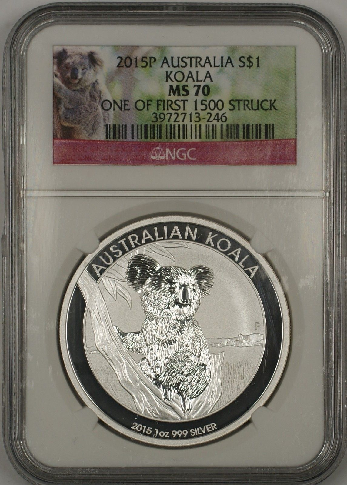 2015P First 1500 Struck Atralia Koala Silver Dollar Coin NGC MS-70 Perfect GEM
