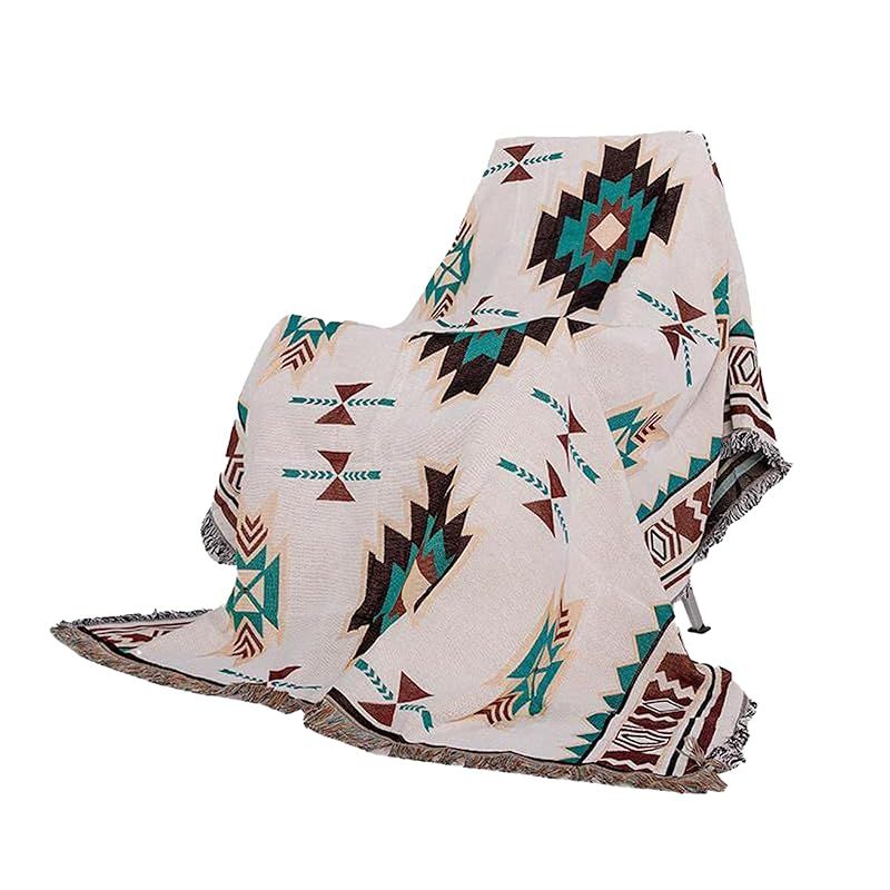 ネイティブ オルテガ 柄 メキシカン キャンプ ラグ 民族柄 アウトドア マット ブランケット 白 180cm×380cm 0