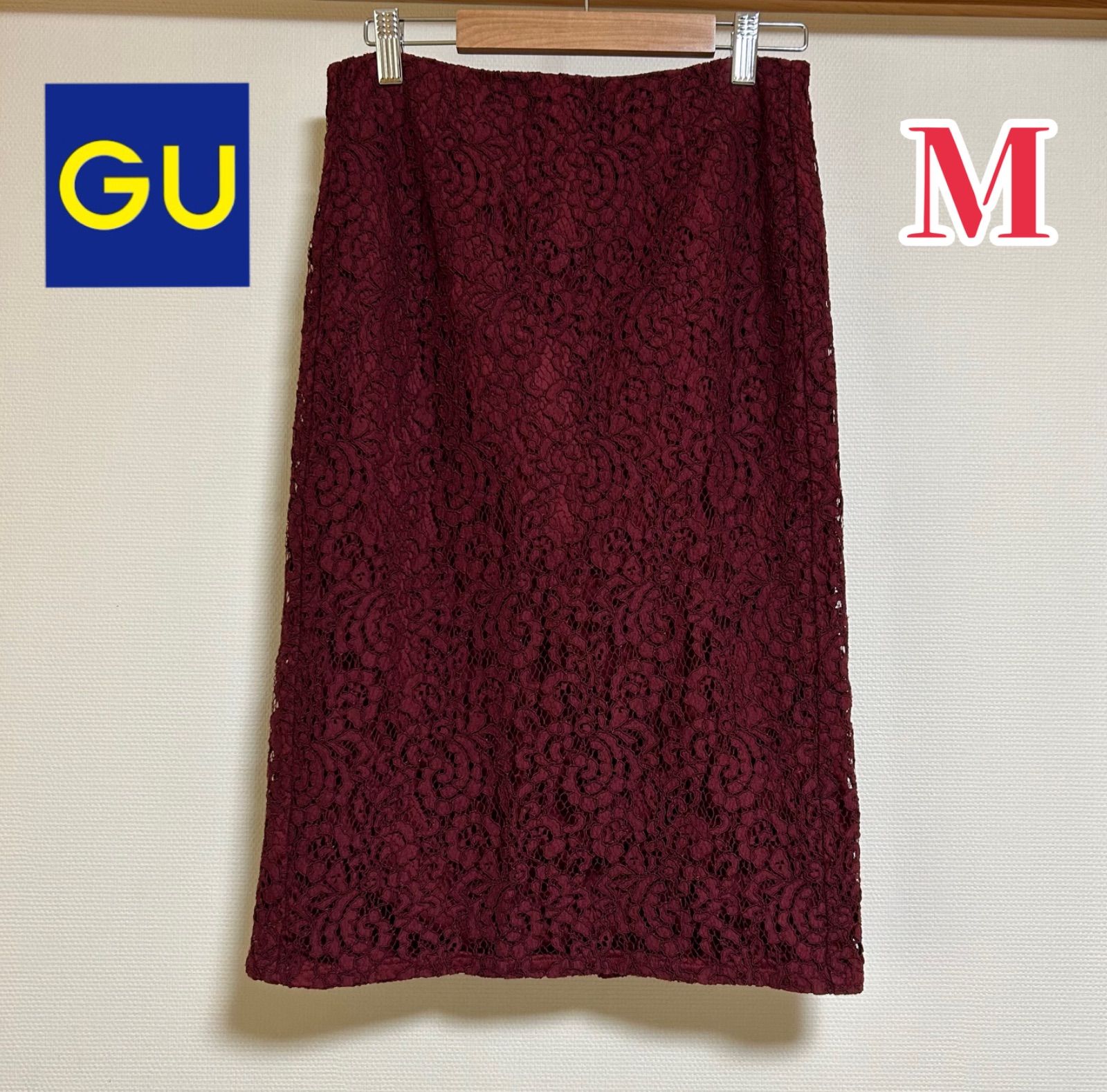 GU 総レース タイトスカート（ワインレッド）M （商品番号：222