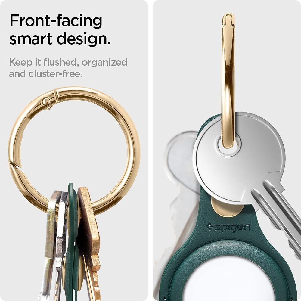 Spigen AirTag ケース レザー キーホルダー カバー 黒 ブラック