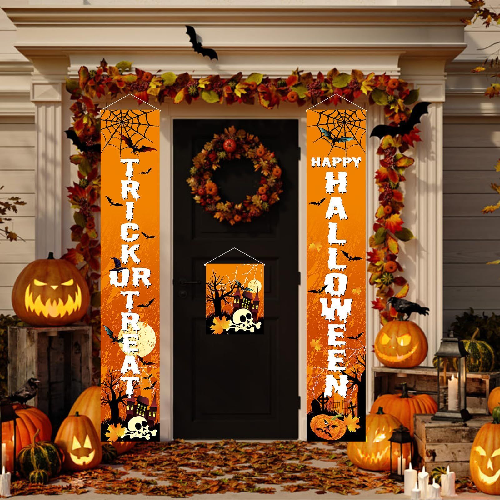 背景 デコレーション 飾り 装飾 Happy 玄関 Halloween 飾り付け パーティー ハロウィングッズ おしゃれ 窓 壁掛け 壁 部屋 タペストリー インテリア ハロウィン かぼちゃ オレンジ Paready 30*180cm