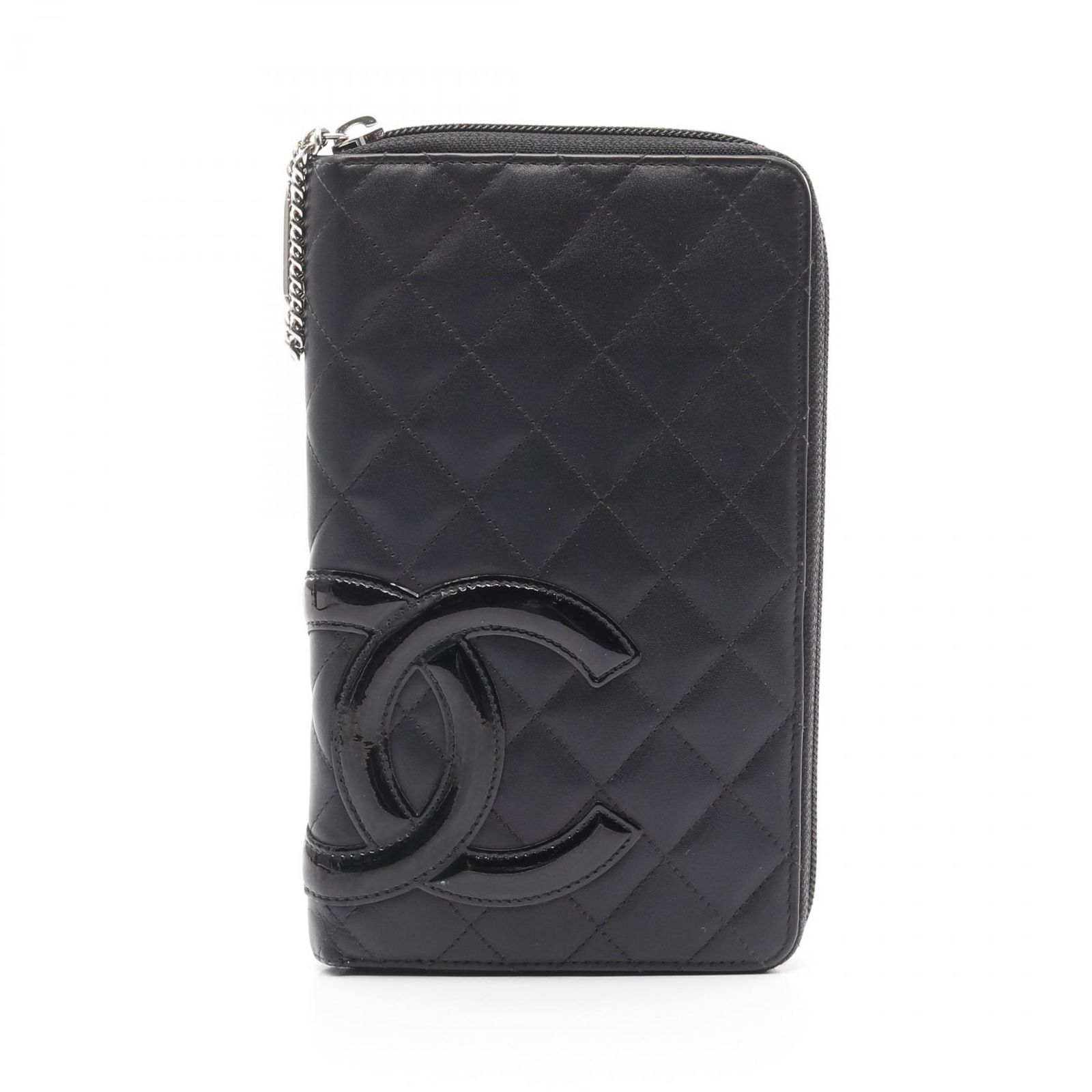 シャネル CHANEL ラウンド長財布 カンボンライン A48660 BK|BK レザー パテントレザー オーガナイザー レディース Used B