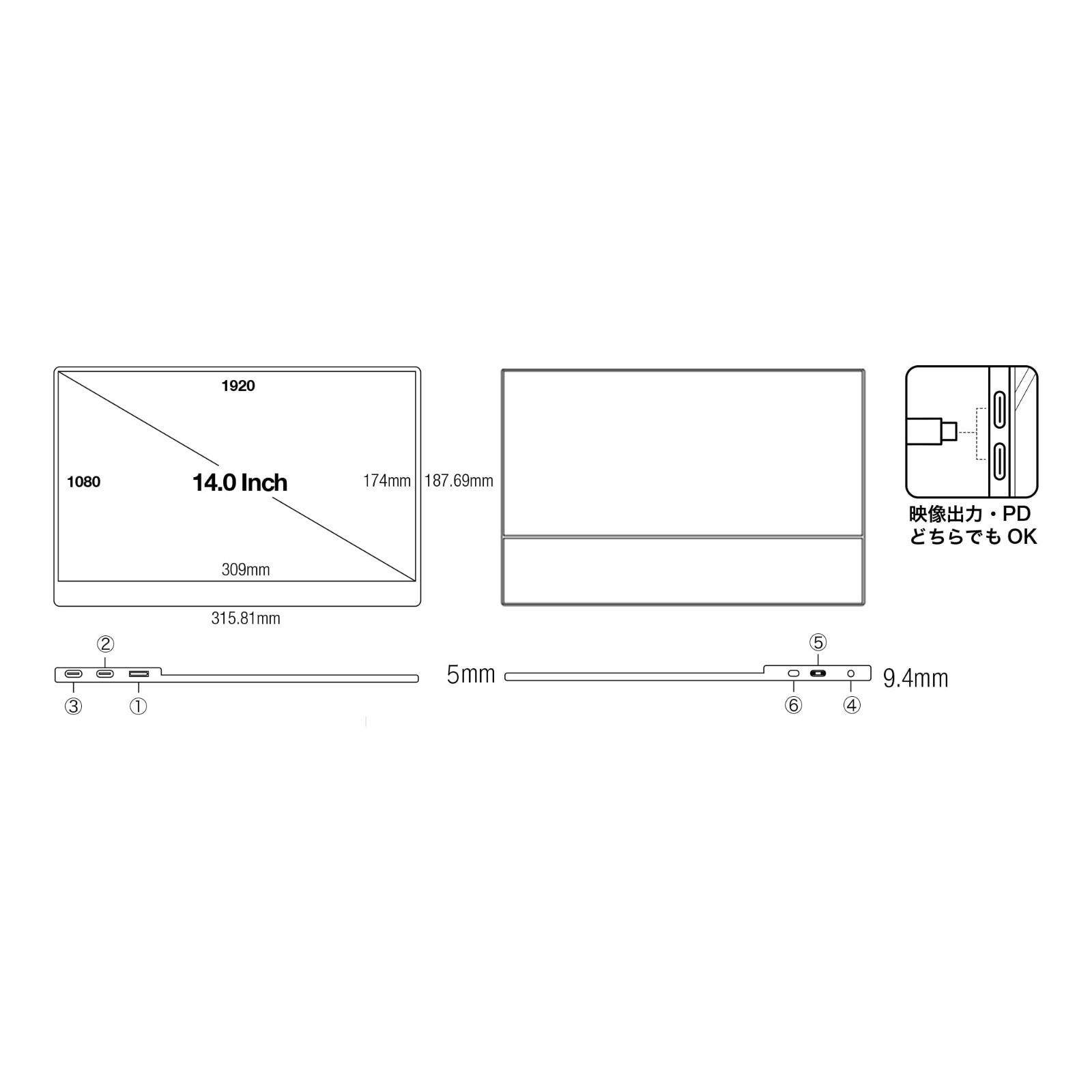 人気商品】プロメテウスモニター 14インチ モバイル液晶モニター IPS