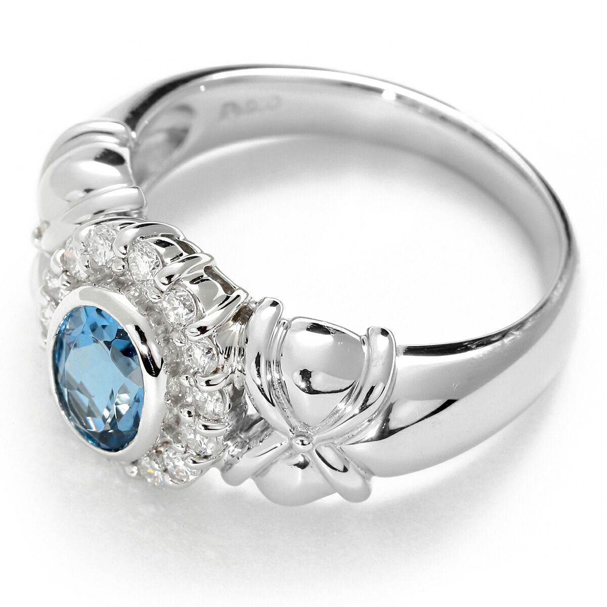 ヘイローデザインリング 指輪 アクアマリン 0.73ct ダイヤモンド 0.3ct 