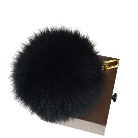 【中古】 美品 ルイヴィトン LOUIS VUITTON ファジーバブル バッグチャーム キーホルダー ブラック フォックスファー M67372 38EY962
