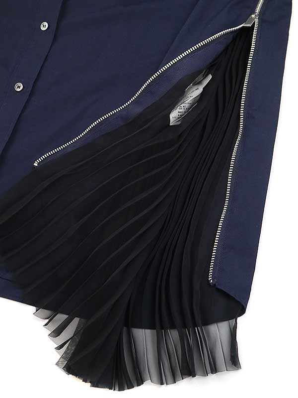 sacai サカイ 18SS サイドプリーツシャツワンピース ネイビー 3 18 