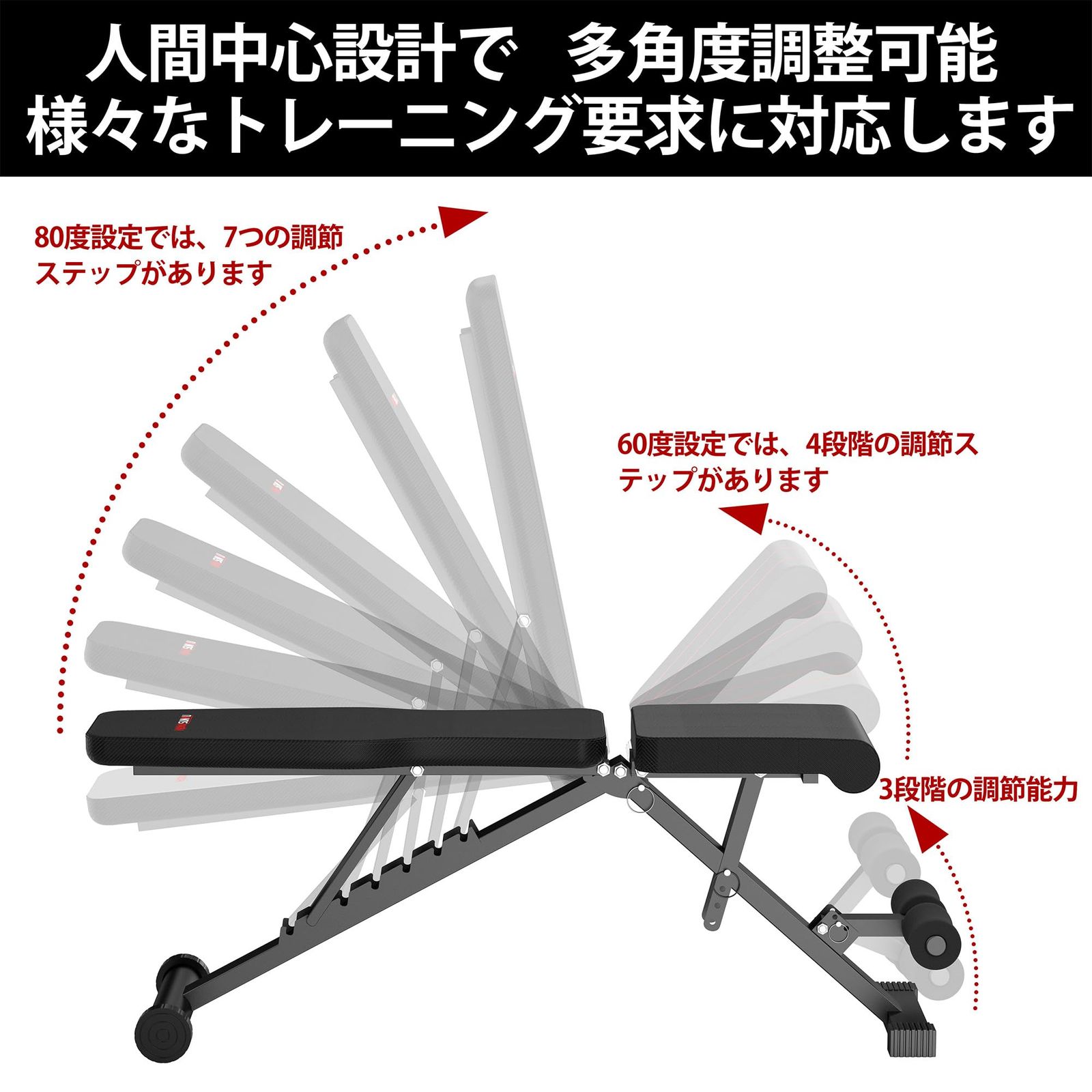  日本企業トレーニングベンチ インクラインベンチ ダンベル ベンチ 角度調節 組立超簡単 折り畳み式 収納便利 フラットベンチ マルチシットアップベンチ 腹筋 背筋 シットアップ 耐荷重300 KG 筋トレ 家庭用 日本語説明書メーカー保証 2年間 トレーニング 運動 自助具 リハビリ用品