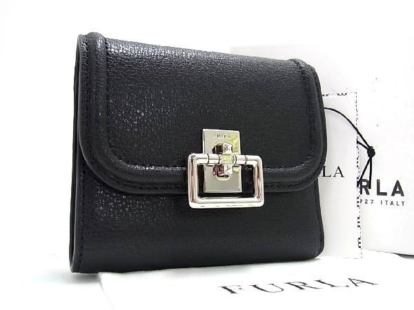 新品未使用】FURLA フルラ 三つ折り財布 ブラック 黒 ウォレット レザー-