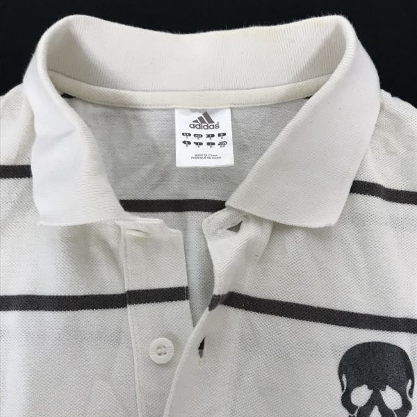 adidas×オーランドパイレーツ☆半袖ポロシャツ【メンズM/白/ドクロ