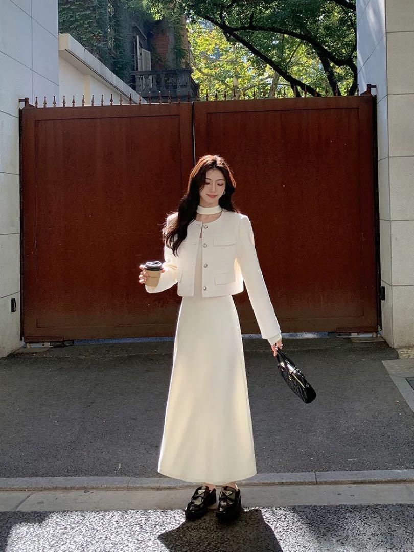 春の上品セクシー タイトニットロングワンピ