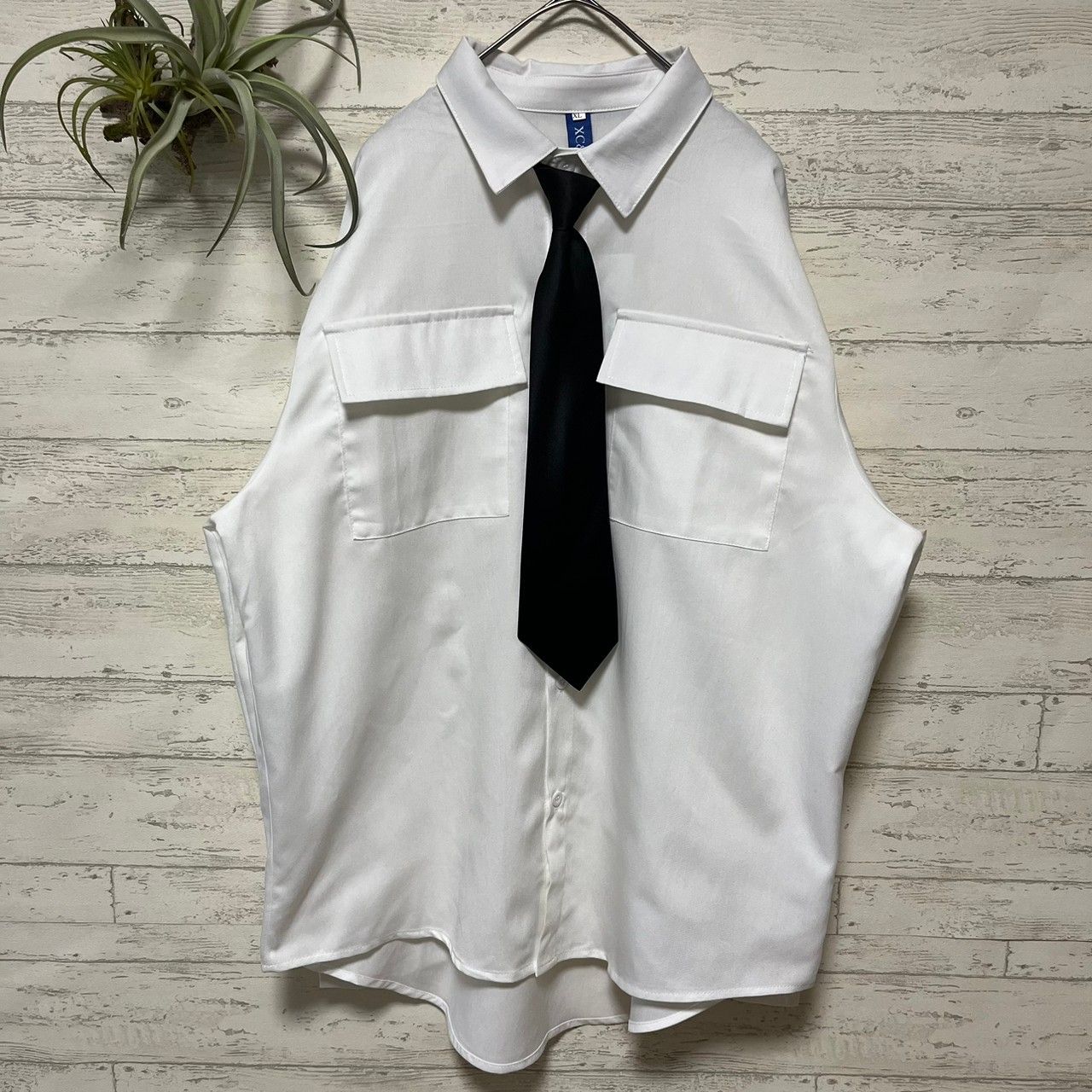 【大人気】ネクタイ付き　モード系　シャツ　フラップポケット オーバーサイズ - メルカリShops