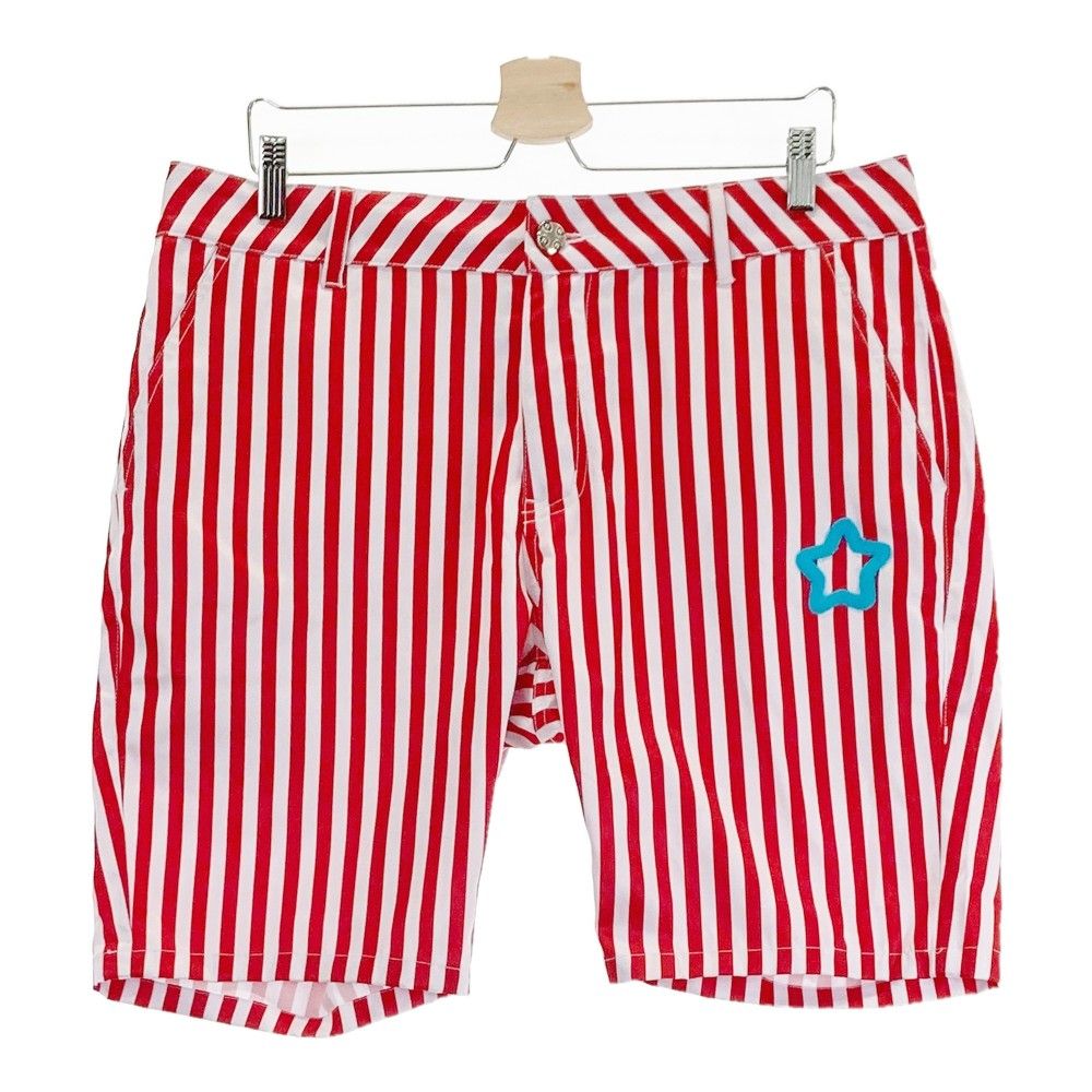 サイズ：38 BALANCE DESIGN バランスデザイン  ハーフパンツ ストライプ柄 レッド系 [240101255745]# ゴルフウェア メンズ ストスト