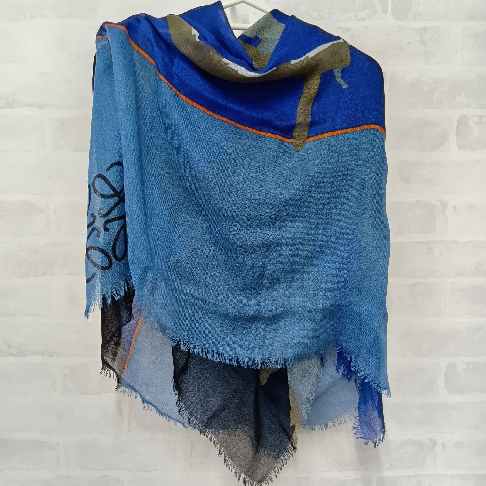 LOEWE●アナグラム●ストール●シルク●カシミヤ●ブルー● LOEWE]ロエベ アナグラム ストール 140×140 カシミヤ シルク