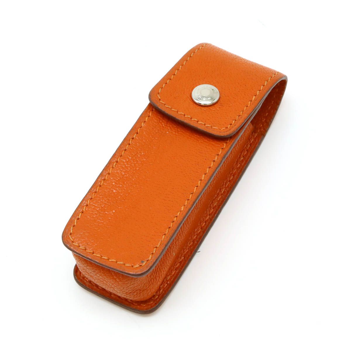 HERMES エルメス ガムケース リップケース 印鑑ケース 小物入れ ポーチ レザー オレンジ シルバー金具