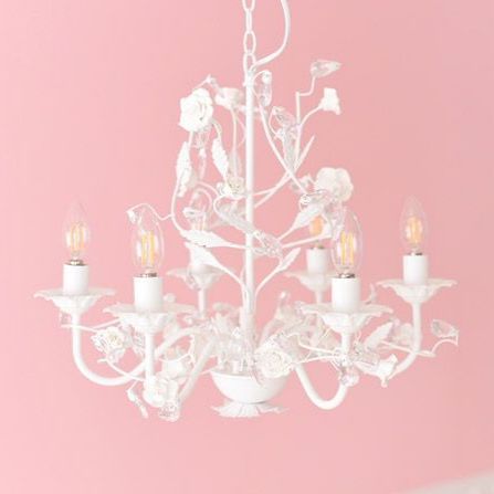 LEDライト付シャンデリア 6灯 プリンセスホワイトROSE 簡単取付 天井照明 LED電球対応 北欧 アンティーク クラシック 4004