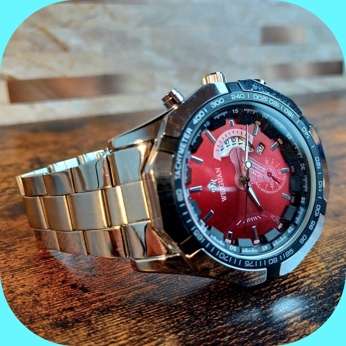 T116 新品 クロノグラフ デユアル WEIGUAN 腕時計メンズ ラグジュアリーステンレス 赤