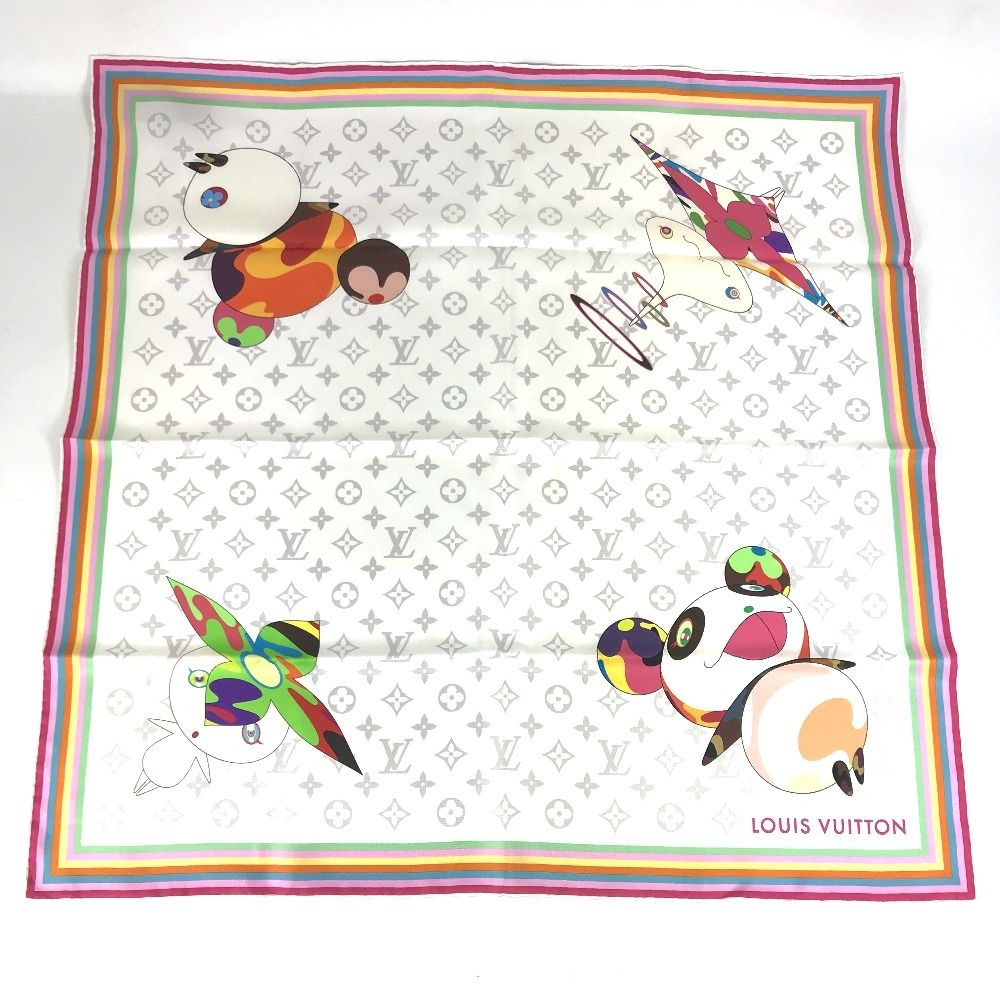 LOUIS VUITTON ルイヴィトン スカーフ モノグラム スーパーフラット キャラクターズ スクエア 70 M96273 シルク ブロン ホワイト