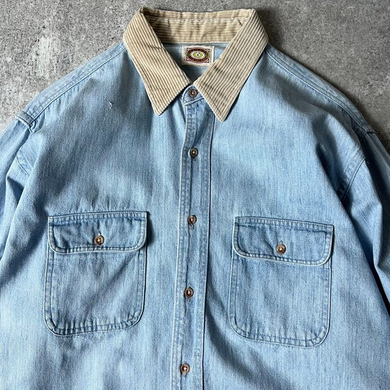 レディース 古着 80s BANANA REPUBLIC 無地 ソリッド フラップ ポケット 開襟 コーデュロイ シャツ S 古着 レディース 古着 80s BANANA REPUBLIC 無地 ソリッド フラップ