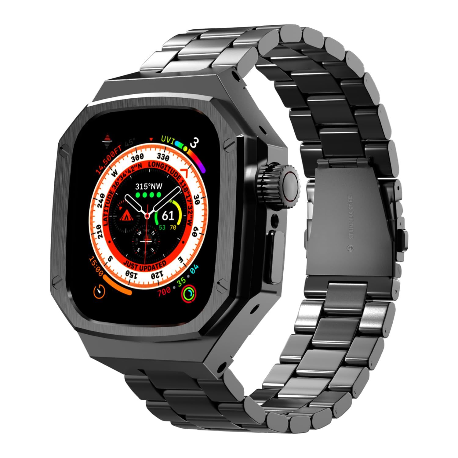 DGYSG アルミニウムケース ステンレススチールバンド付き Apple Watch Ultra|Ultra 2 チタン 49mm用 頑丈なメタル ミリタリー保護カバー プロテクター タクティカル 高耐久 保護 メンズ iWatch用