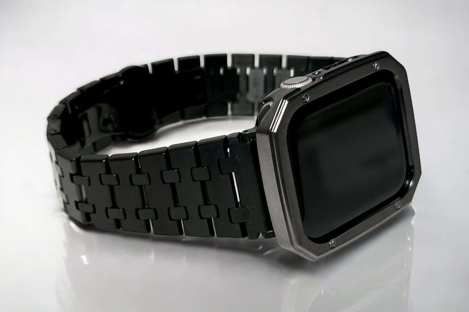 鏡面ブラックce☆アップルウォッチバンド ステンレスベルト Apple Watch保護カバー サイドガードケース 40mm41mm44mm45mm49mmウルトラ se ultra ultra2 メンズ レディース スポーツ