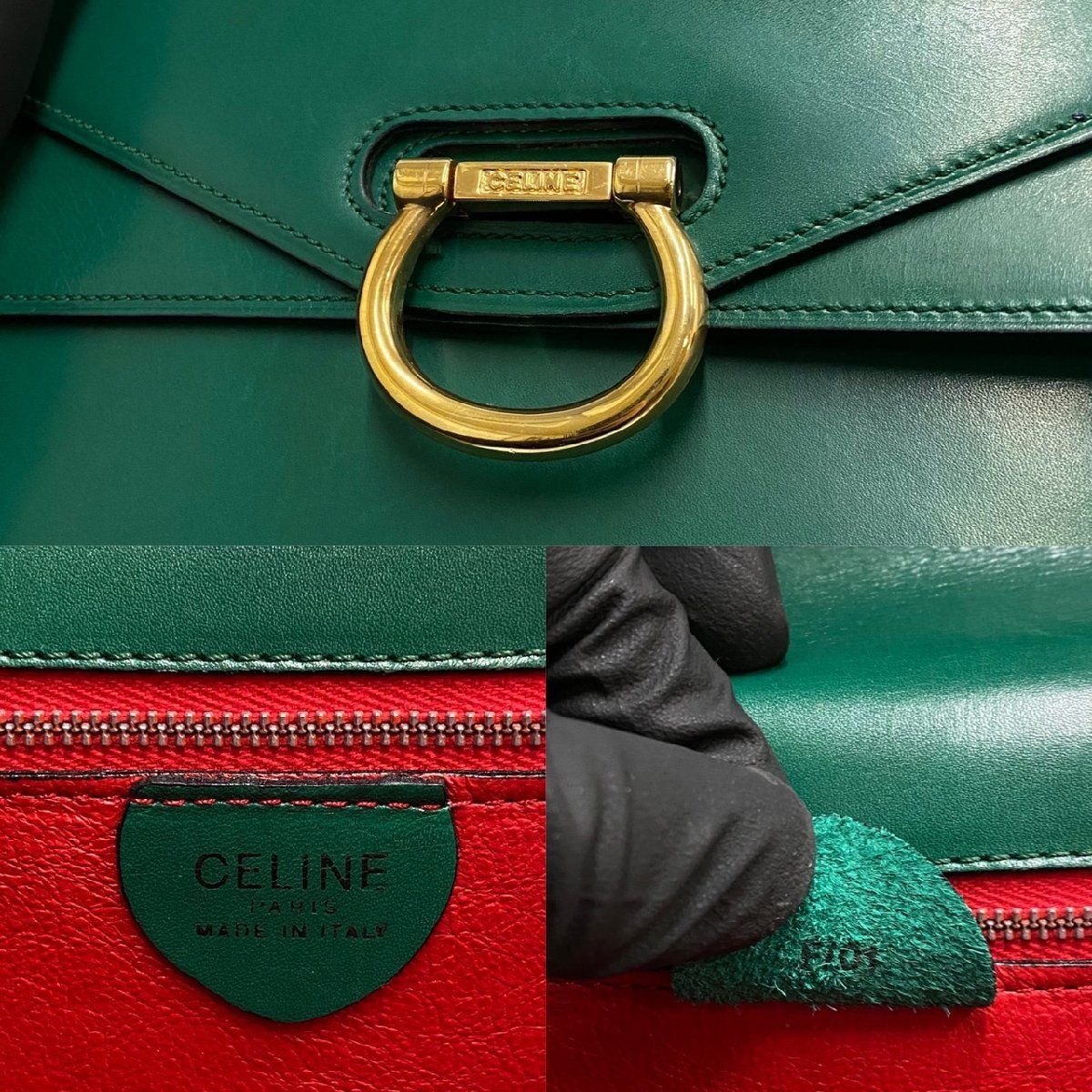 セリーヌバック 極 美品 希少品 CELINE セリーヌ ヴィンテージ ロゴ 金具 カーフレザー