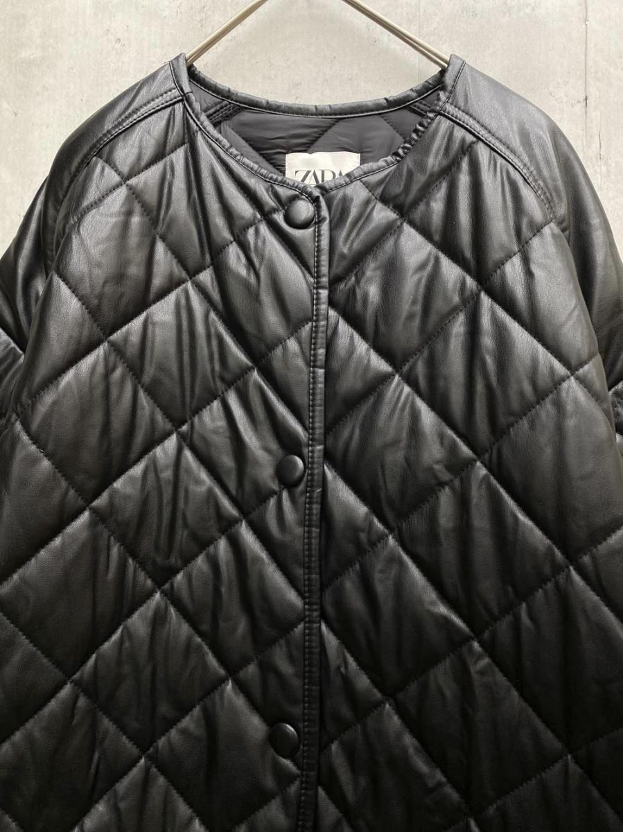 ZARA ザラ フェイクレザー ノー キルティング ロング コート sizeS 黒 ◆ ◎レディース