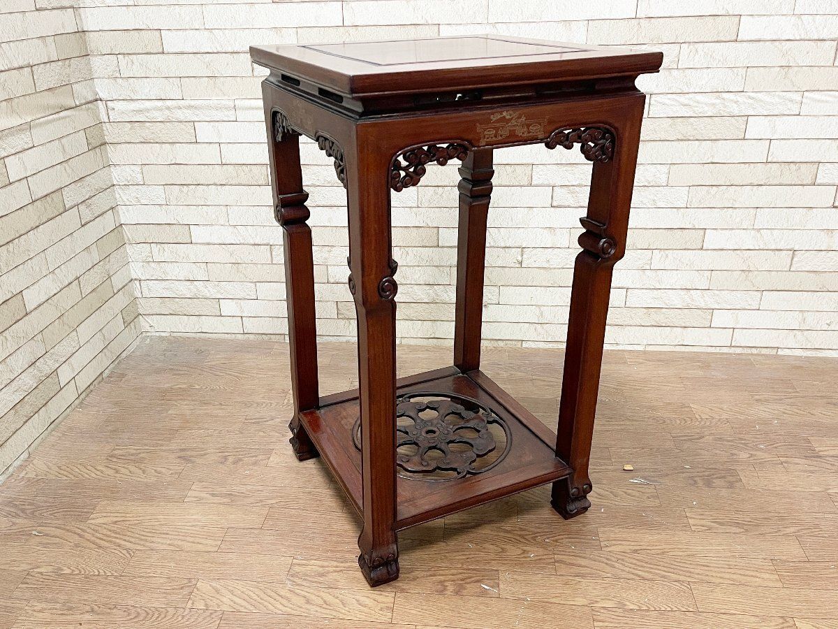 ○唐木 中国美術 花梨 花台 香炉台 サイドテーブル コンソール 電話台