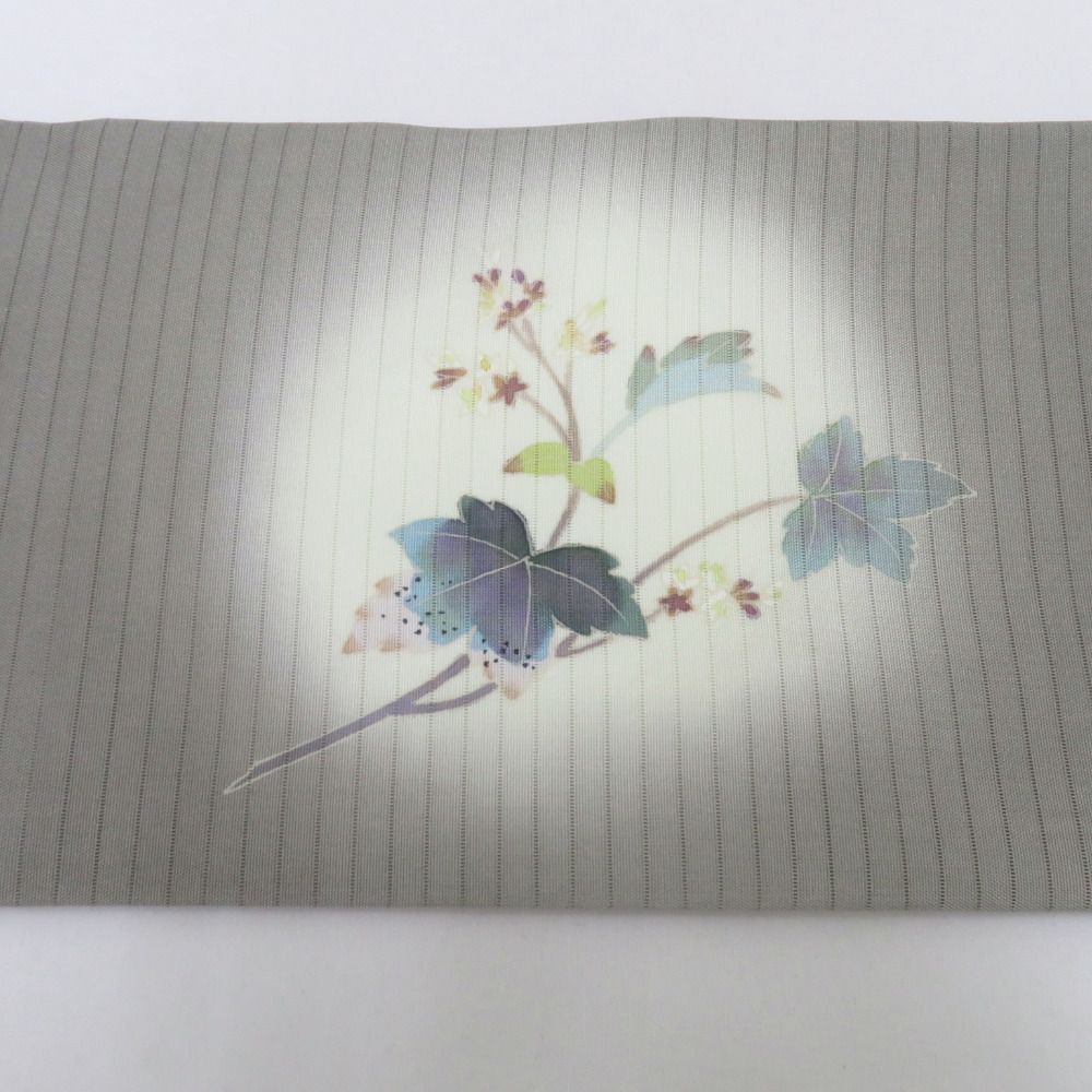 名古屋帯 作り帯 絽帯 付帯 夏用 正絹 グレー白ぼかし 草花 友禅