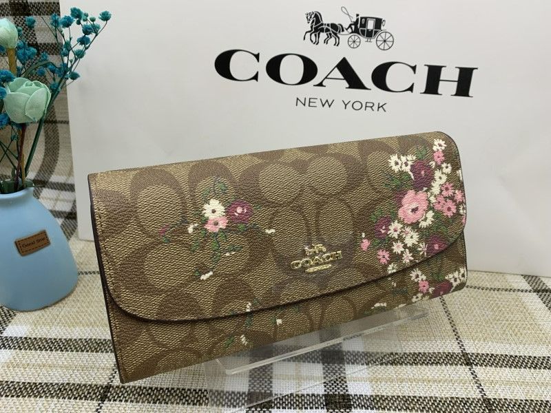 COACH 財布 コーチ 長財布 スナップ式 シグネチャー フローラル プリント ロゴ スリム エンベロープ カーキ×ピンク×マルチ アウトレット  スリム ウォレット レディース レザー F29395 176AEK8 - メルカリ