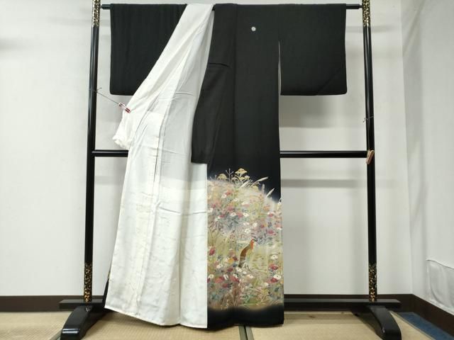 平和屋着物●本加賀友禅作家 百貫華峰 黒留袖 休み鳥草花文 暈し染め 正絹 CAAW7786yc