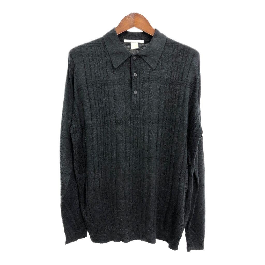 ペリーエリス90s シャドーストライプ半袖シルクシャツ　紺XLボックスシルエット PERRY ELLIS】90's 半袖シルクシャツ 紺 XL | RE:FOUND