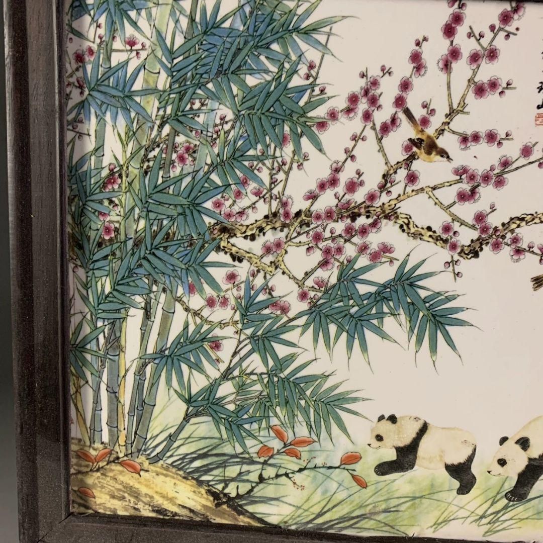 景徳鎮 パステルパンダ図相濡以沫陶板画 客間 装飾品 工芸品