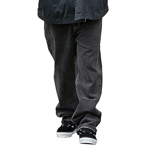 ブラック01_L [YACORESYA] デニムパンツ メンズ ストリート ワイドパンツ ゆったり ワイドデニム バルーンパンツ 太め トレンド hiphop系 バギーパンツ 大きいサイズ ヒップホップ ジーンズ ビッグ