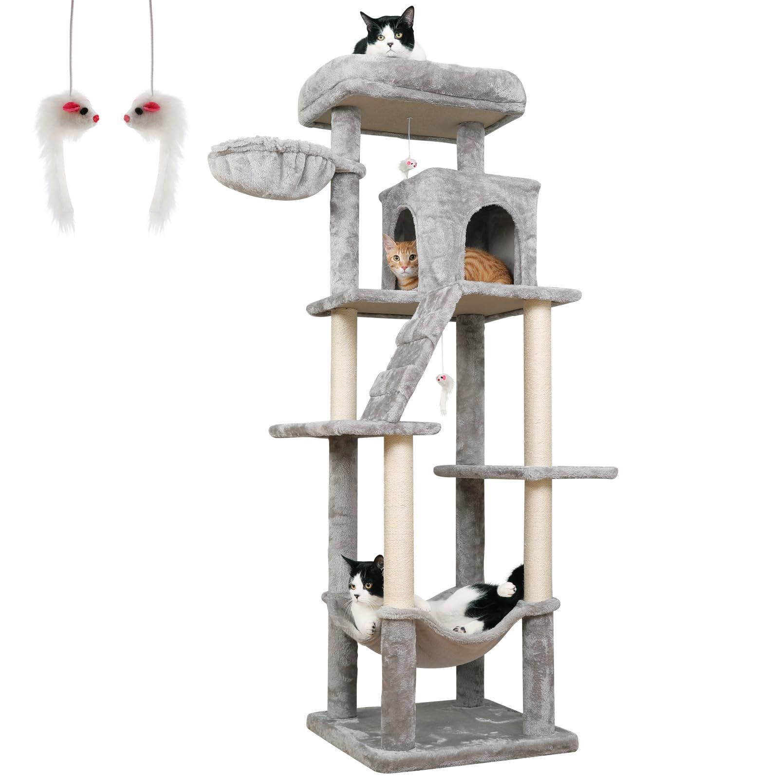 【数量限定】スリム猫タワー 多頭飼い 据え置き 大きいハンモック おしゃれ 広いハウス cattower キャットタワー Gray QUEENMORE