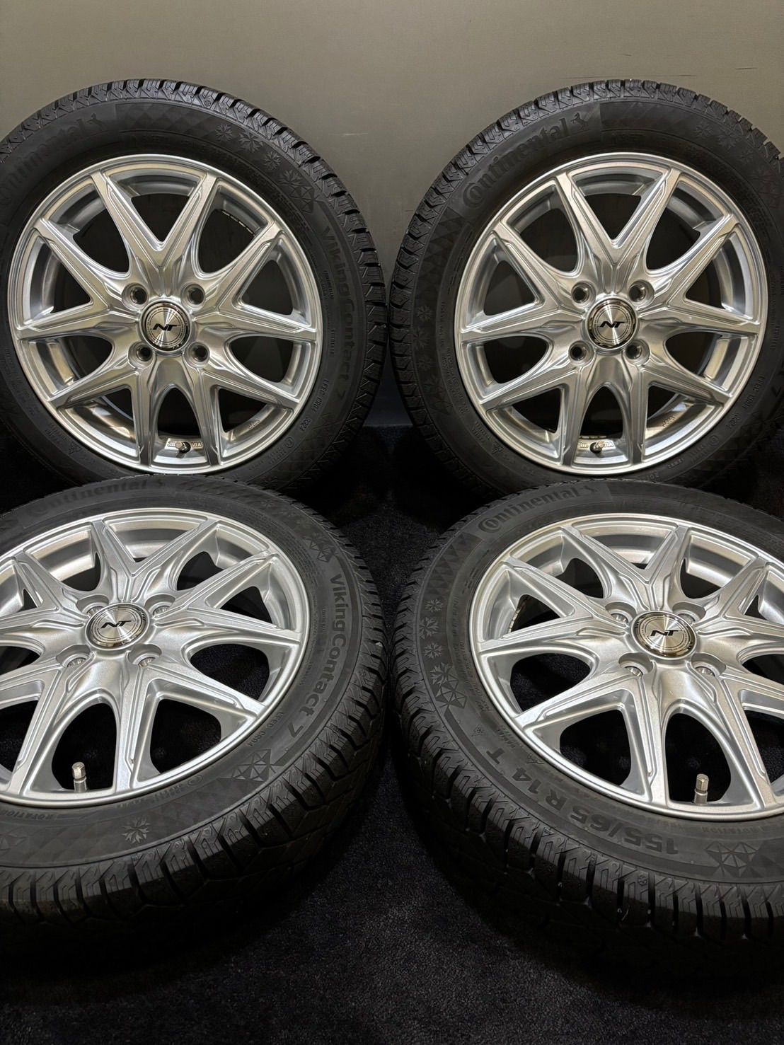 155|65R14 Continental|VikingContact7 NT 14インチ 4.5J 45 100 4H スタッドレス 4本 N-BOX スペーシア 2-J444