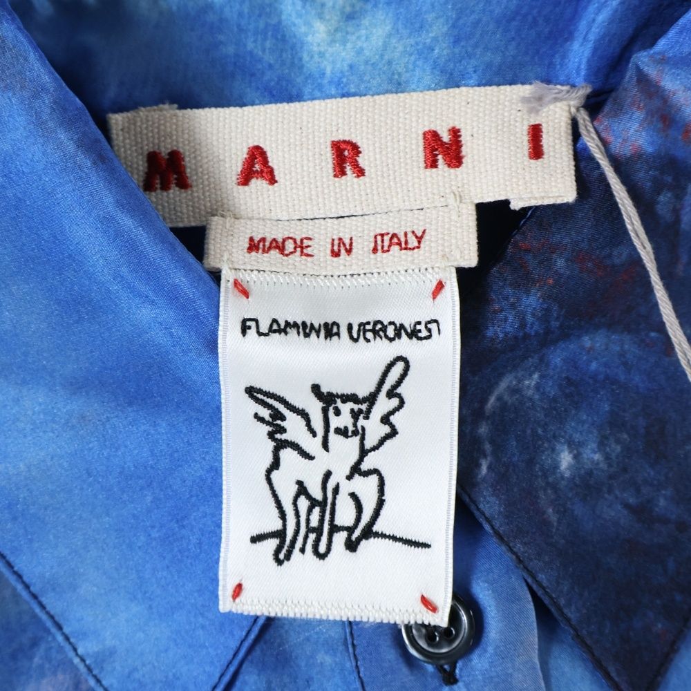 MARNI (マルニ) 23SS マーブル総柄 ハーフボタン シルク半袖シャツ  