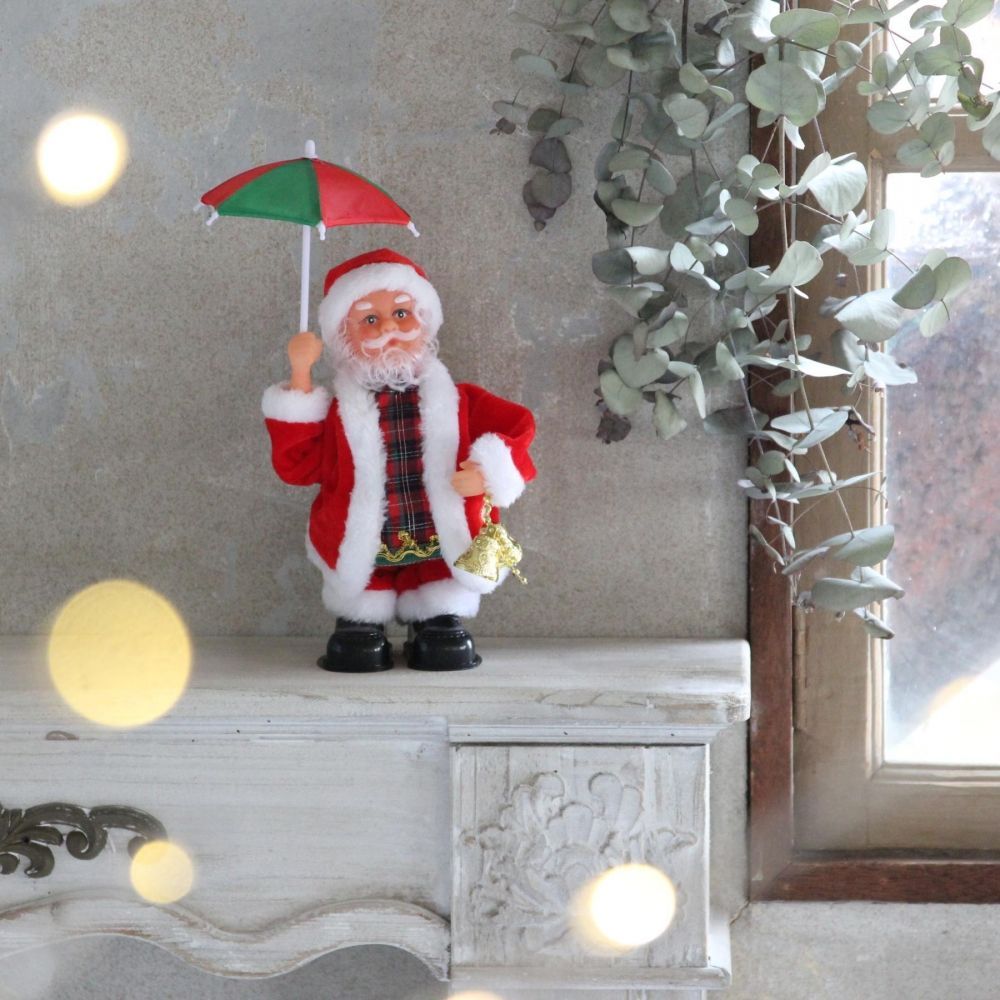 FUNNY クリスマス ミュージック 傘をくるくる雨でも陽気なサンタ
