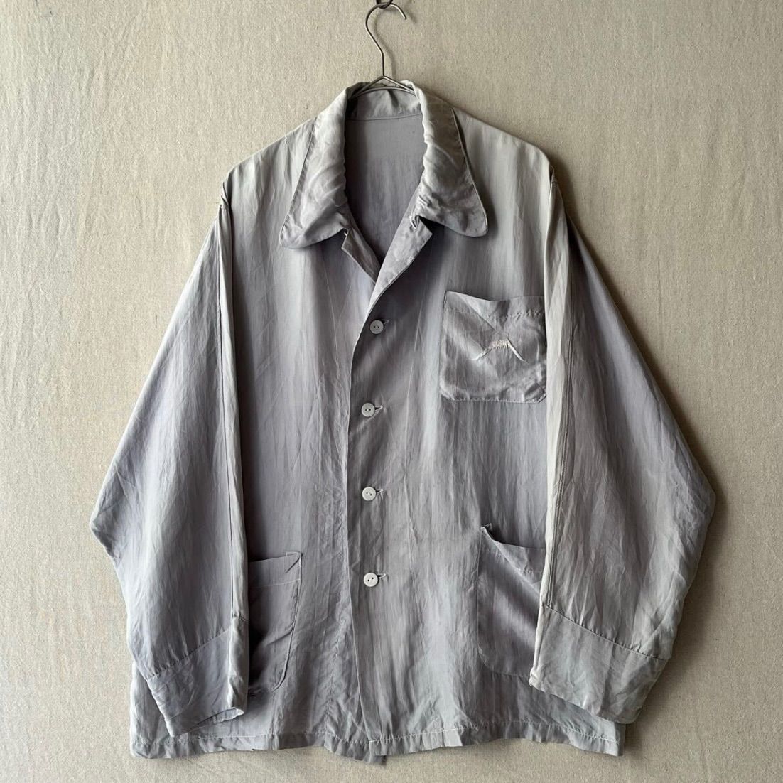60s-70s Euro vintage シルク オープンカラー パジャマシャツ 80s 90s Euro vintage シルク パジャマ シャツ / グレー