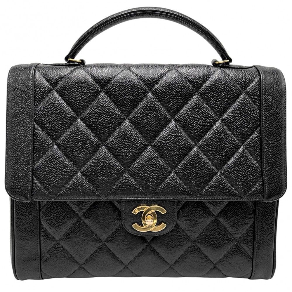 シャネル ハンドバッグ レディース マトラッセ ココマーク トップハンドル CHANEL キャビアスキン ブラック 黒 ゴールド金具 品
