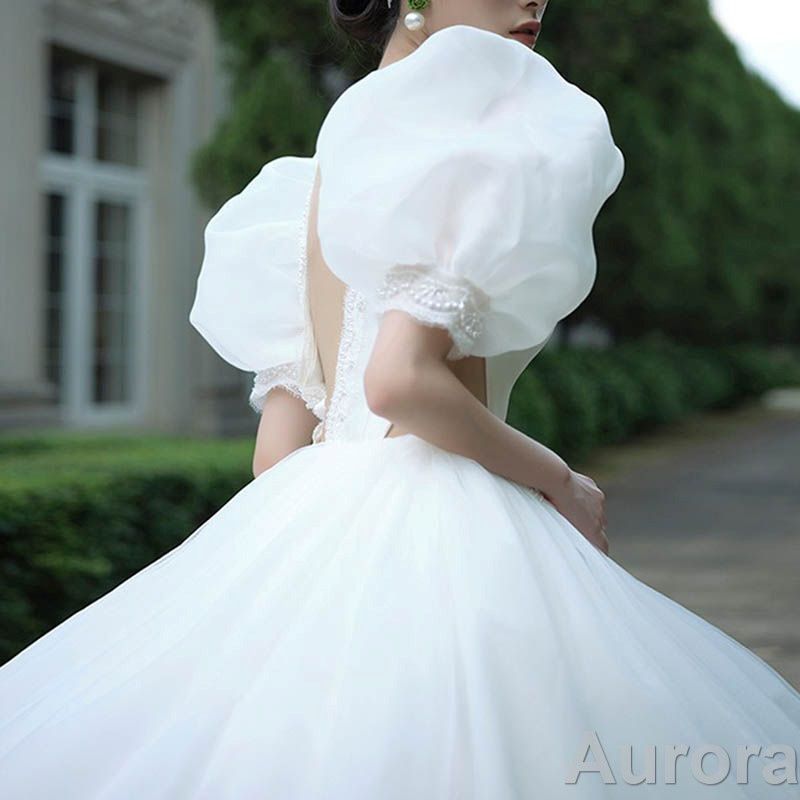 オフショルダー　ボリューム袖　パフスリーブ　Aライン　二次会　前撮り オフショルダー ボリューム袖 パフスリーブ Aライン 二次会 前撮り