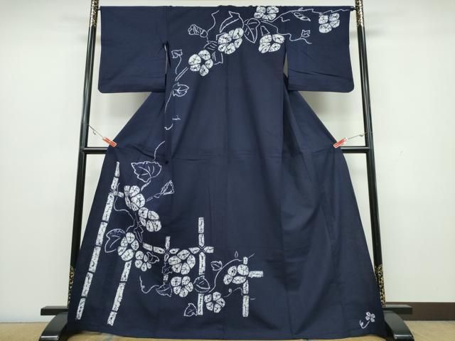 平和屋着物∴夏物 浴衣 訪問着 有松鳴海絞り 竹縞蔦の葉花文 綿 CAAW1139ng