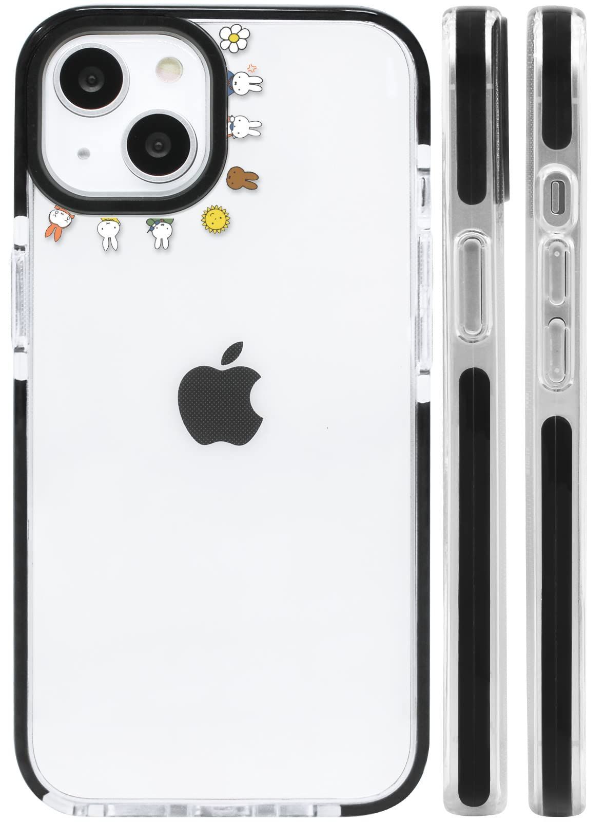 ミッフィー iPhone15 PLUS 用 ケース スマホケース アイフォン15 ミニ カバー かわいい 【全機種対応】 TPU レンズ保護 ワイヤレス充電対応 指紋防止 黒枠の透明ケース サイドデザイン 6.7インチ iP