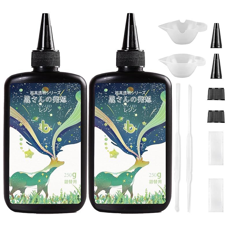 Biliicoレジン液 鹿さんの発想 大容量 レジン液 - UV/LED対応 レジン液 大容量 高い透明 UVレジン液 低刺激性 (500g) 1