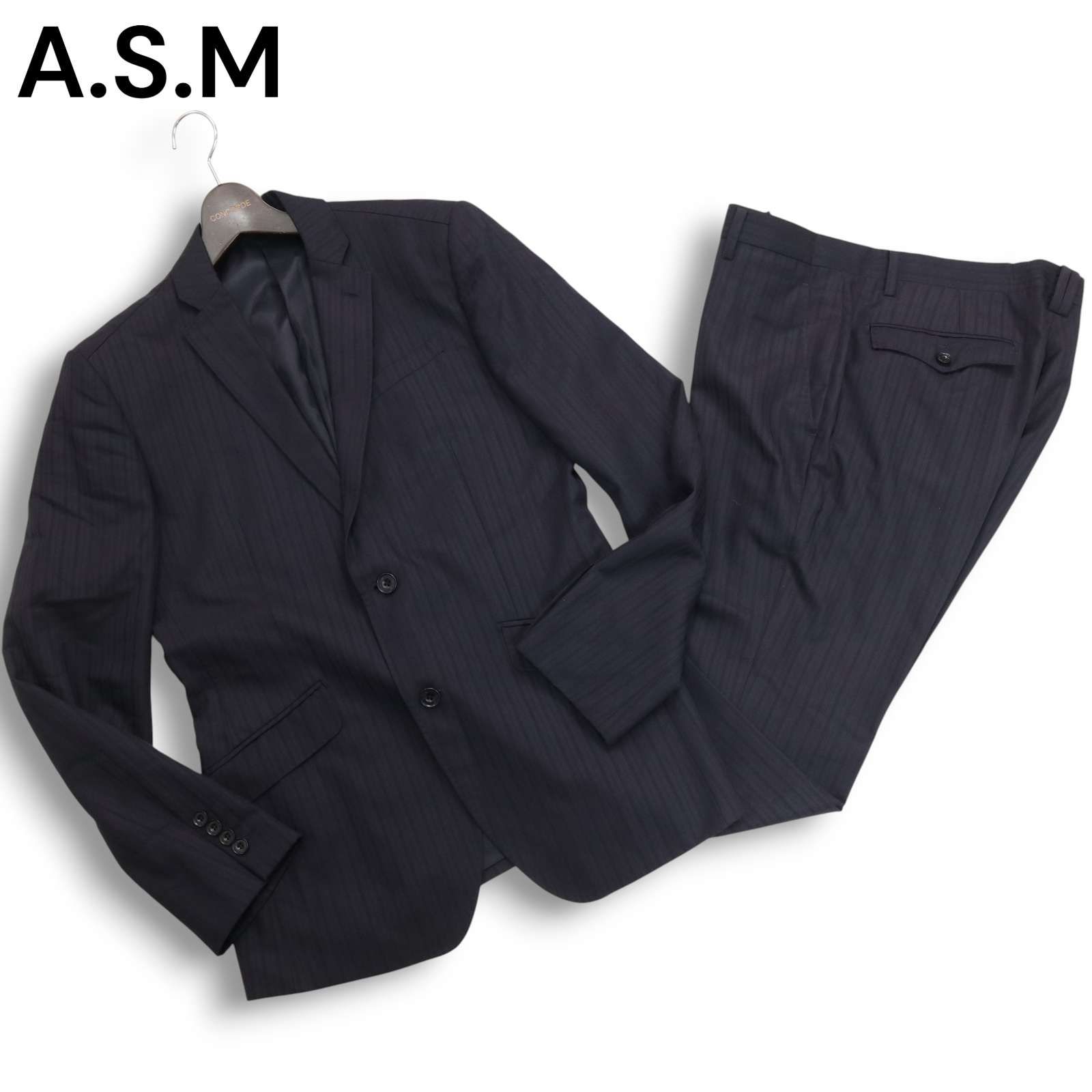 A.S.M アトリエサブ メン 通年 総裏☆ ストライプ スリム セットアップ