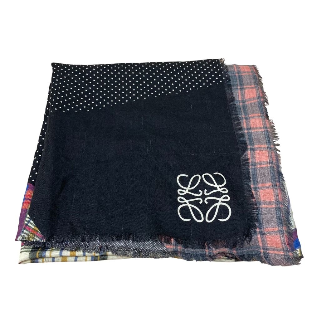 LOEWE ロエベ アナグラム カシミヤブレンド マルチパターン 大判ストール ショール マルチ レディース 古着