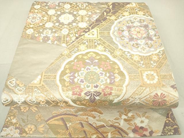 平和屋着物▽六通柄袋帯 正倉院花文 本金箔錦 二重織 正絹 逸品