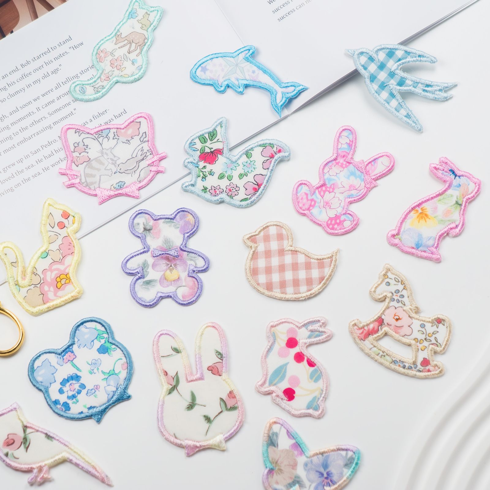 L-5】動物ワッペン ☆リバティ生地使用 アイロンワッペン うさぎ くま