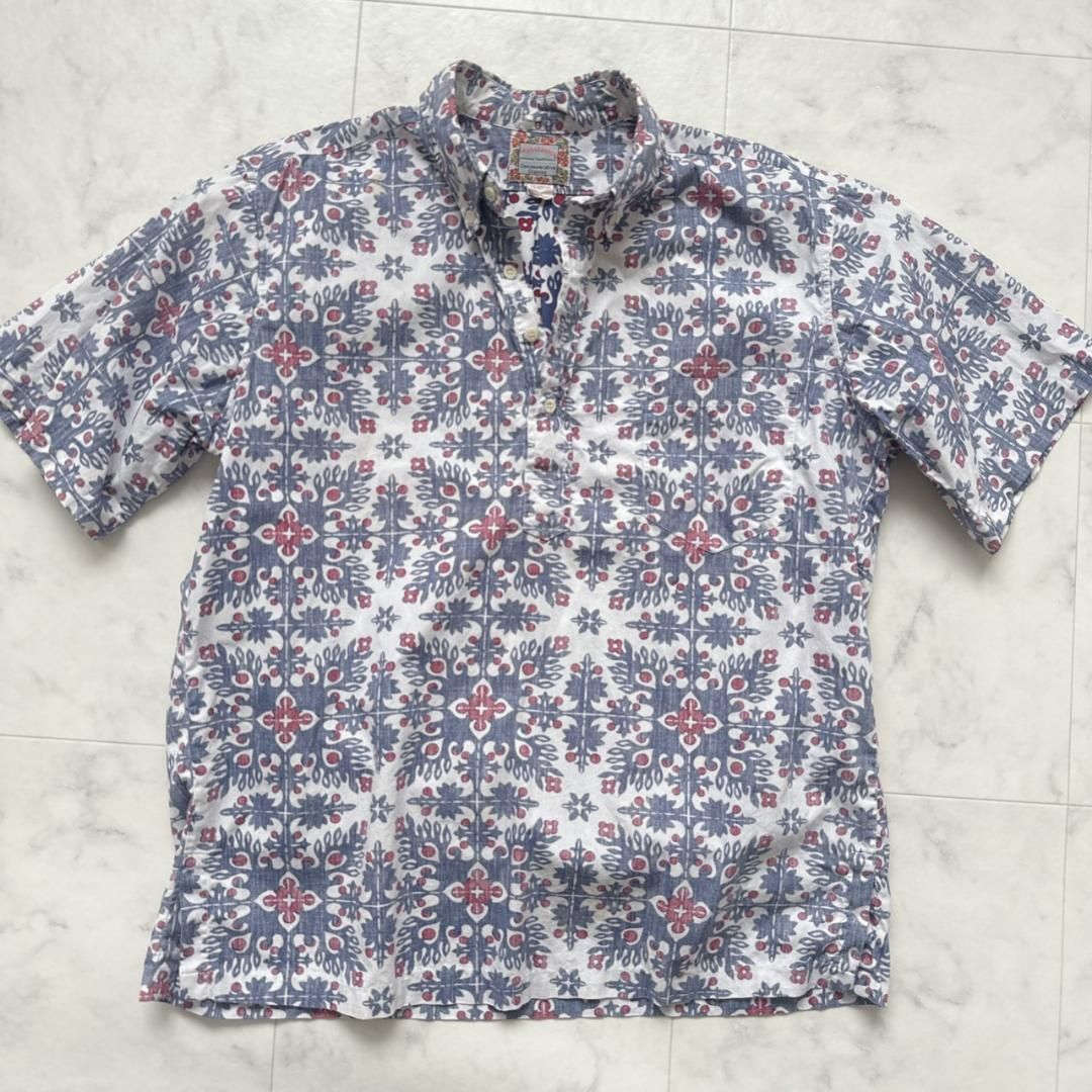 REYN SPOONER プルオーバー ハーフボタンコットンハワイアンシャツ L