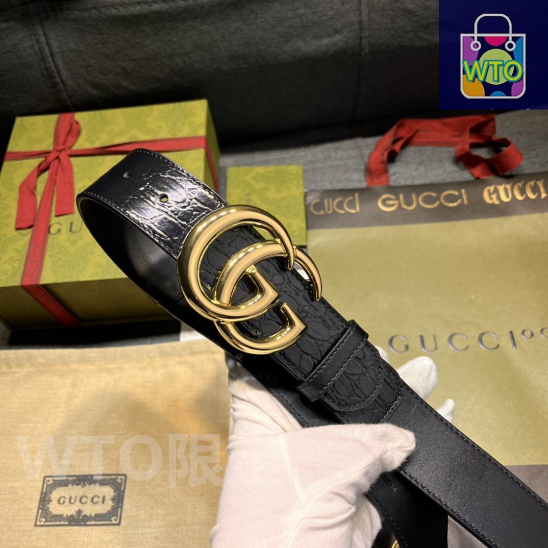 GUCCI ブラック GGパターン ベルト GG Marmont wide belt in black | GUCCI® US