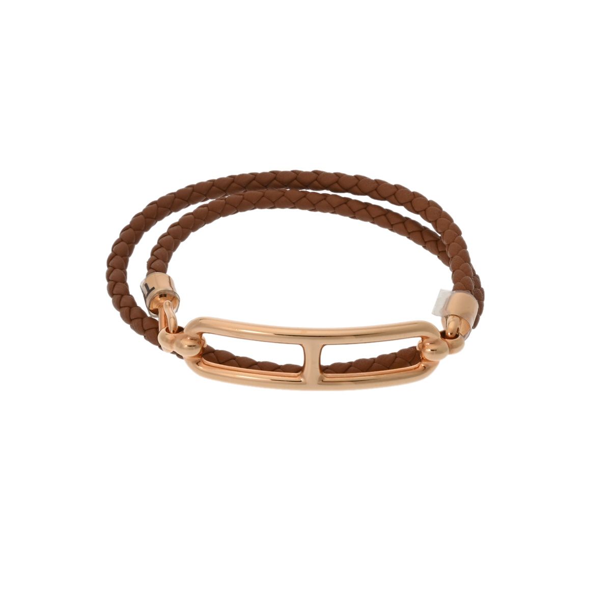 エルメス ルリ ドゥブルトゥール 編み込み ブラウン ピンクゴールド